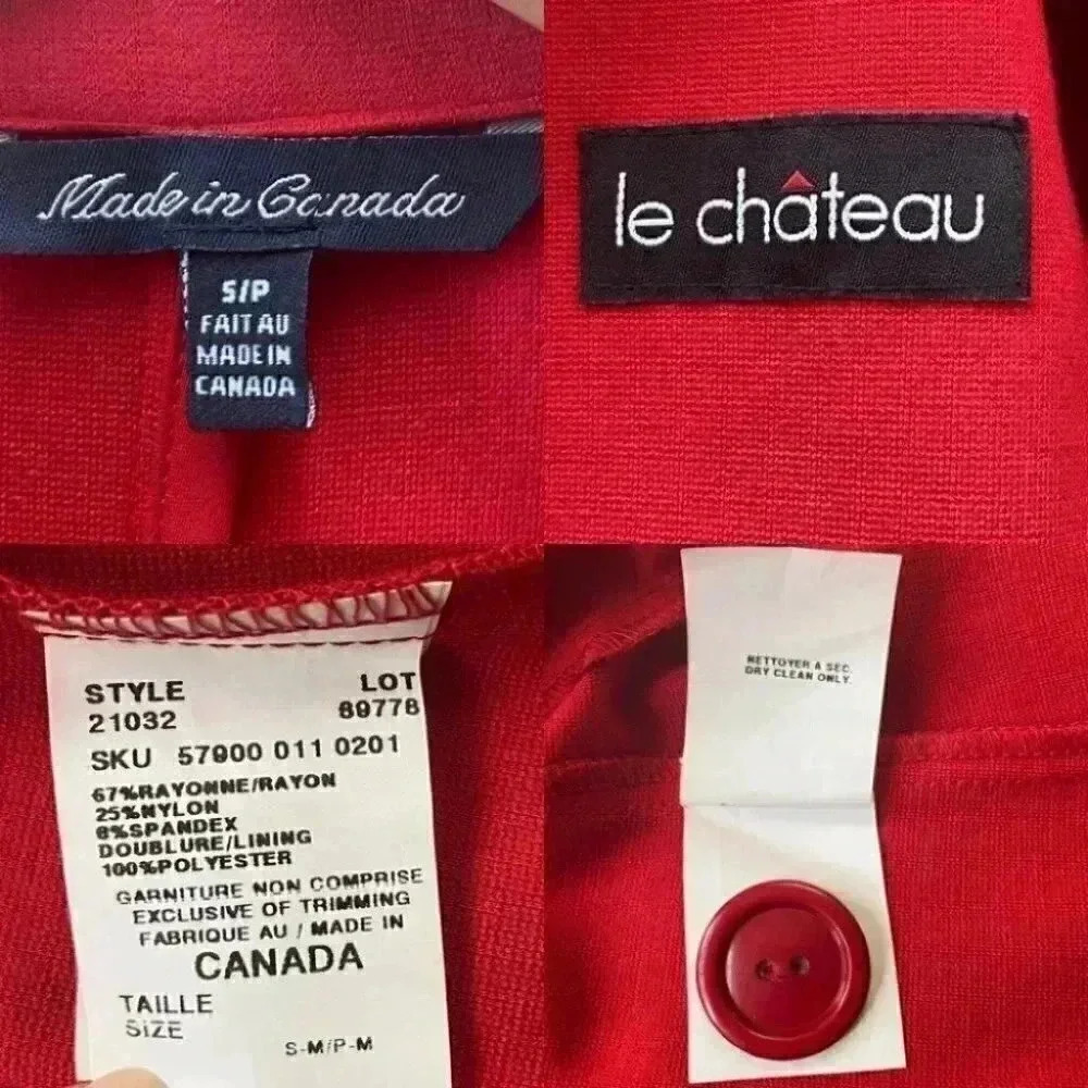 Vintage Le Chateau Trench Coat Red Ponte Knit Duster Blazer Belted Y2K Small - Picture 12 of 16